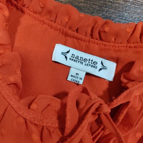 Nanette Pleta Cup Split Neck Three Quarter Sleeve Dot Print Dress Orange Size 6 - Picture 7 of 12